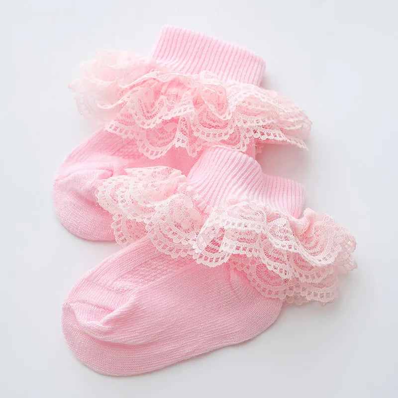 0-1Y Newborn Infant Toddler Baby Socks Girls Kids Princess Bowknot Lace Floral Short Socks Cotton Ruffle Frilly Trim Ankle Socks