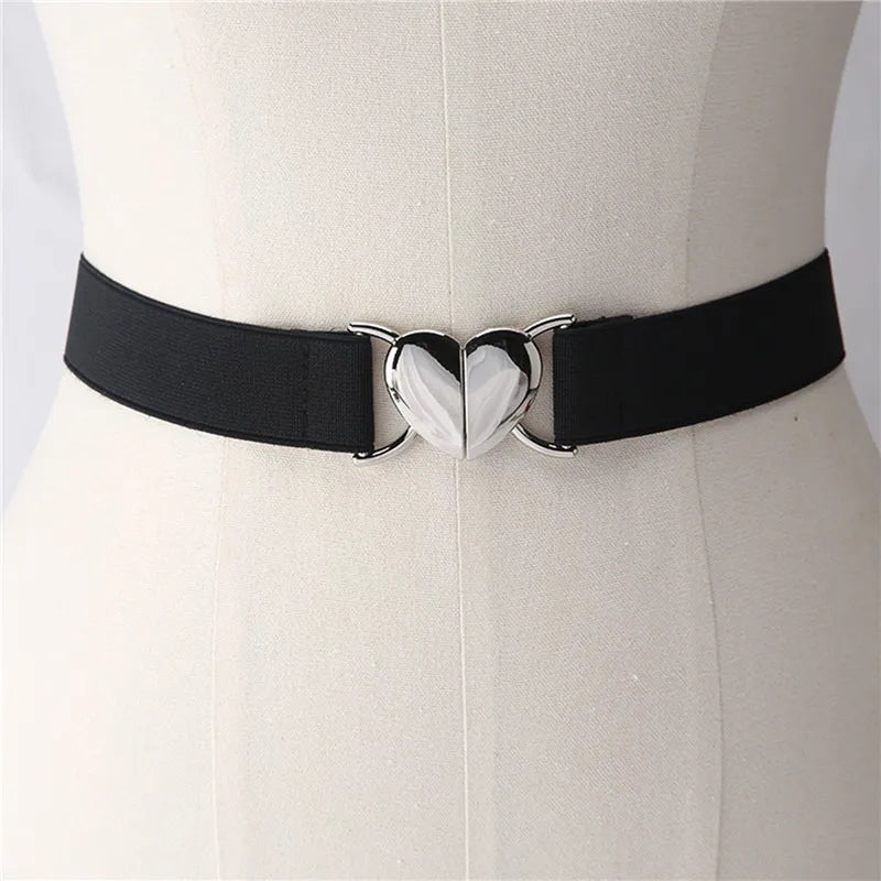 Women's Waist Cover Fashionable Gold Leaf Elastic Waist Closure With Double Hook Buckle Wide Belt Paired With Skirt Women Belt