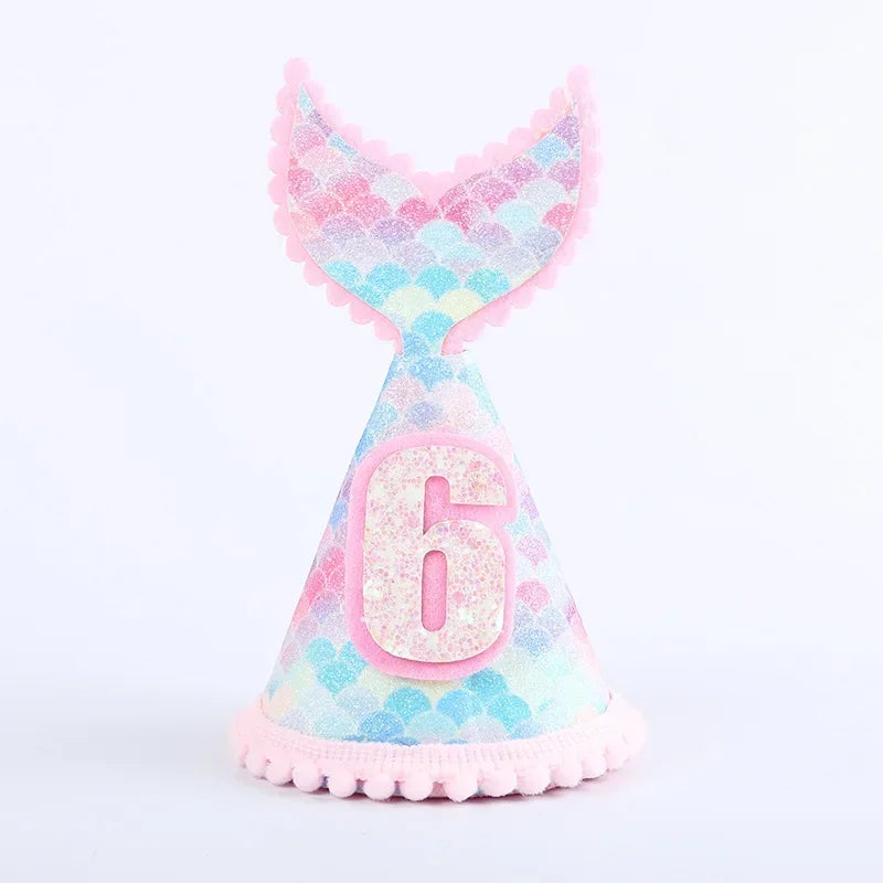 Felt Rainbow Theme Birthday Party Crown Mermaid Happy Birthday DIY Decor Kids Baby Shower Party Number 1-9th Hat Unicorn Navidad