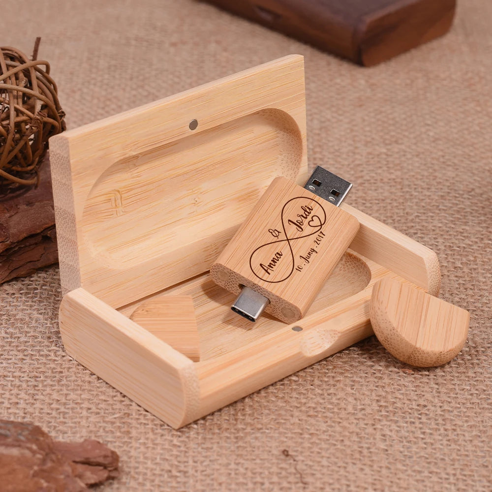JASTER Wooden TYPE-C USB 2.0 Flash Drive 128GB Pen Drive Free Logo Creative Business Gift U Disk 64GB with Box 32GB Memory Stick