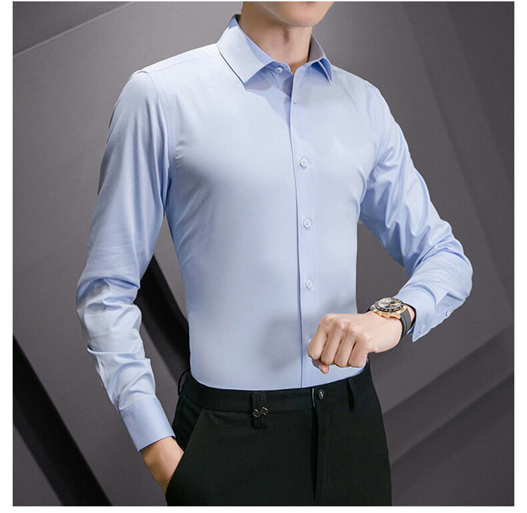 New Plus Size Men Solid Color Business Shirt Fashion Classic Basic Casual Slim White Long Sleeve Shirt Brand Clothes