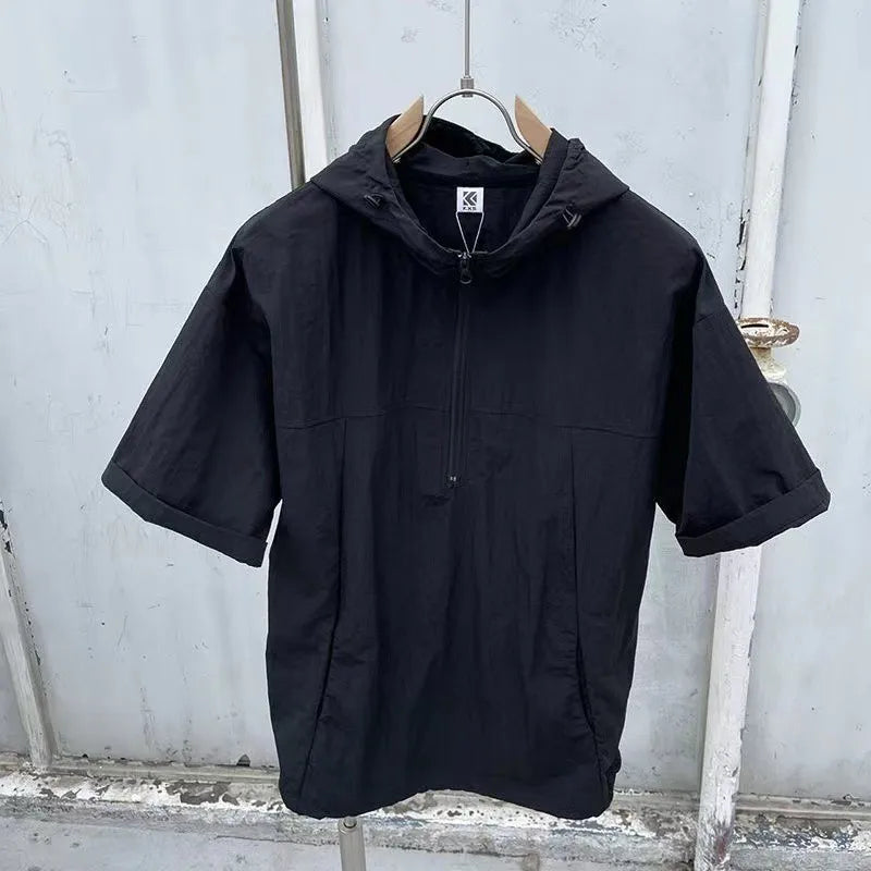 Summer Cargo Style Set Men's Casual Hooded Solid Short Sleeve T-shirt Shorts Loose Fashion High Quality Handsome Sweatshirt Suit