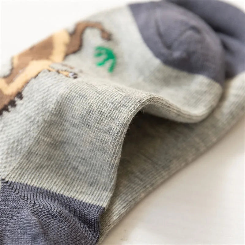 5 Pairs Boy's Dinosaur Pattern Socks Comfortable Breathable Casual Soft Kids Socks