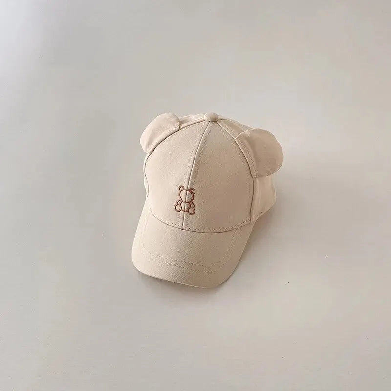 Cartoon Bear Baby Baseball Cap Cute Solid Color Toddler Sun Hat with Ears Summer Adjustable Kids Boy Girl Peaked Cap