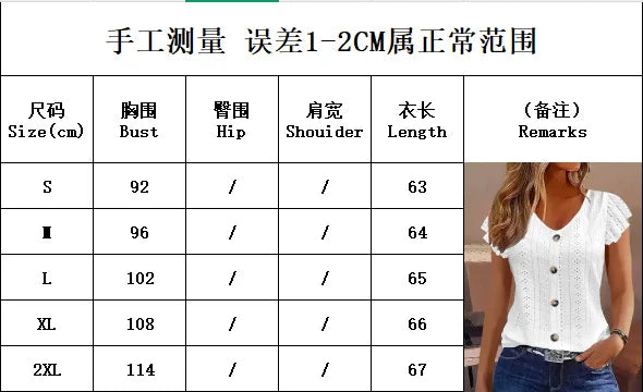 2025 Women's Sexy Tops Casual Solid Color V Neck Short Sleeve Shirts Summer Women's Button Casual Ladies Loose Fashion Blouses