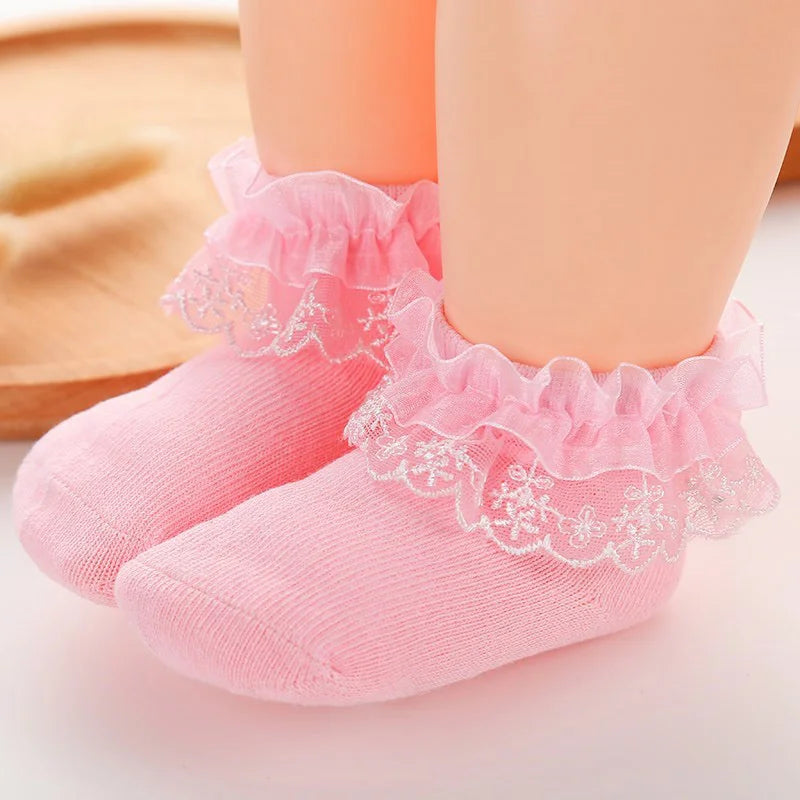 0-1Y Newborn Infant Toddler Baby Socks Girls Kids Princess Bowknot Lace Floral Short Socks Cotton Ruffle Frilly Trim Ankle Socks