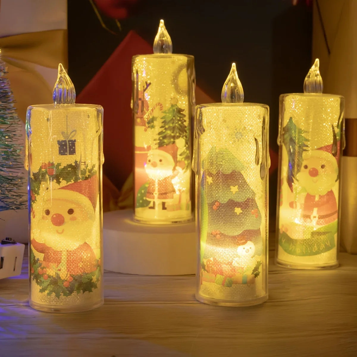 1-5PCS Flameless LED Christmas Electronic Candle Realistic Dripping Tears Santa Claus Snowman Ornaments Holiday Decorative