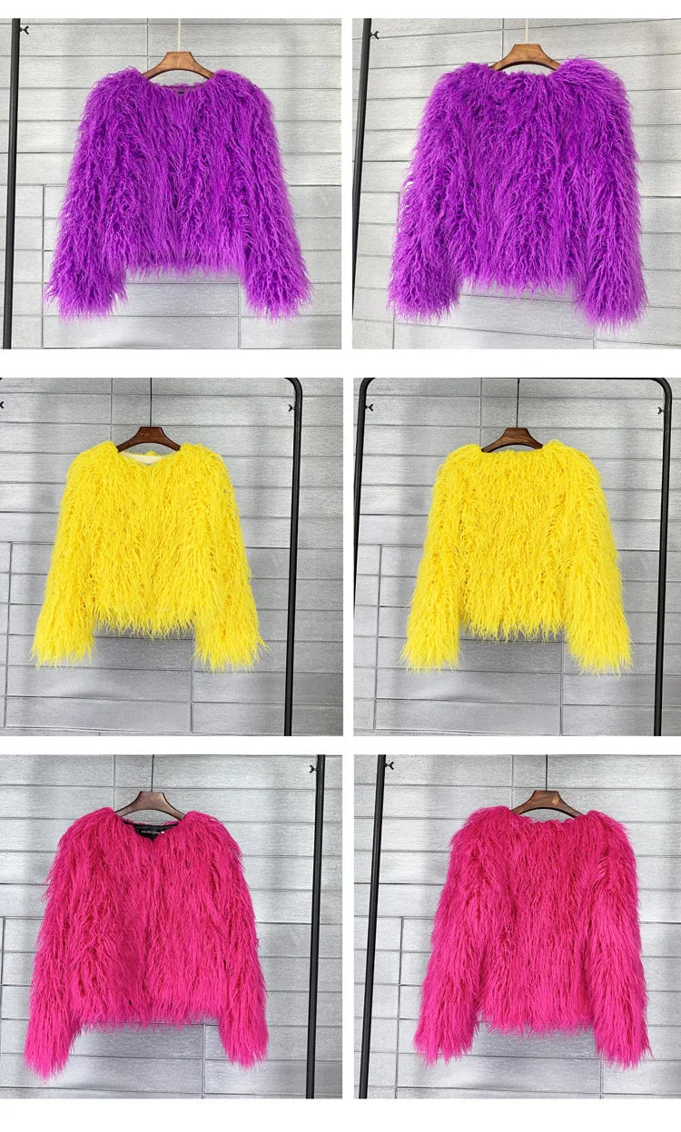 Faux Fur Plush Coat – Soft Shaggy Statement Jacket