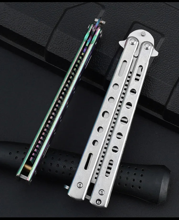 Foldable Comb Stainless Steel Practice Training Butterfly Knife Comb Beard Moustache Brushe Salon Hairdressing Styling Tool