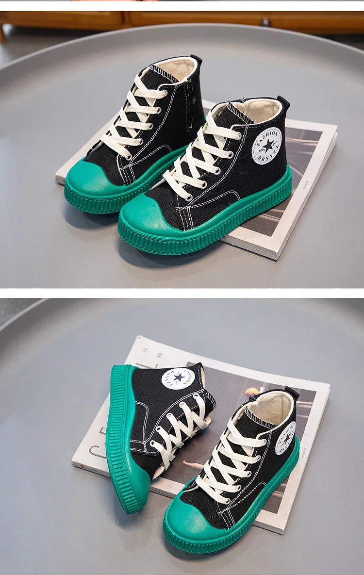 2025 New Children's High-Top Canvas Shoes Boys and Girls Ins Tide Soft Bottom Sneakers with Breathable Casual Board Shoes