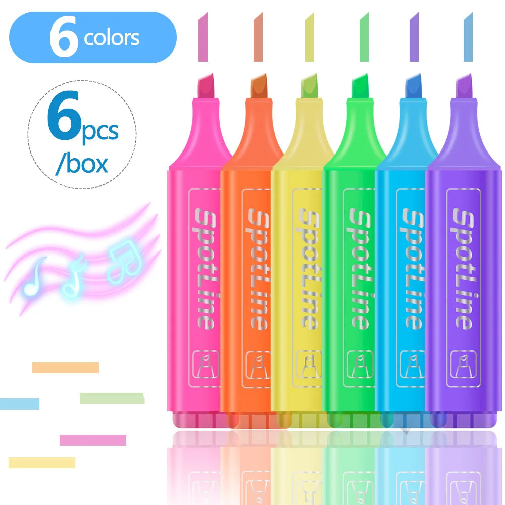 4/6 Pcs/set Pastel Flat Single Head Light Color Oblique Drawing Highlighters Fluorescent Pen Markers for School Supplies