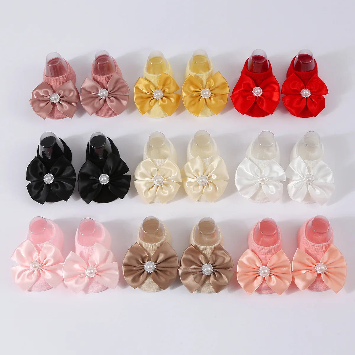 1Set New Baby Pearl Bowknot Headbands Socks Newborn Toddler Soft Prewalker Sock Girl Infant Cute Knitted Cotton Hairband Socks