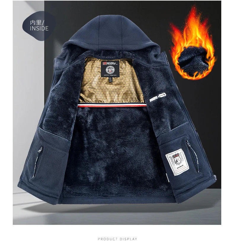 Men's Autumn Winter Fleece Jacket European-Style Hooded Warm Outdoor Thickened Couples' Coats New Arrivals