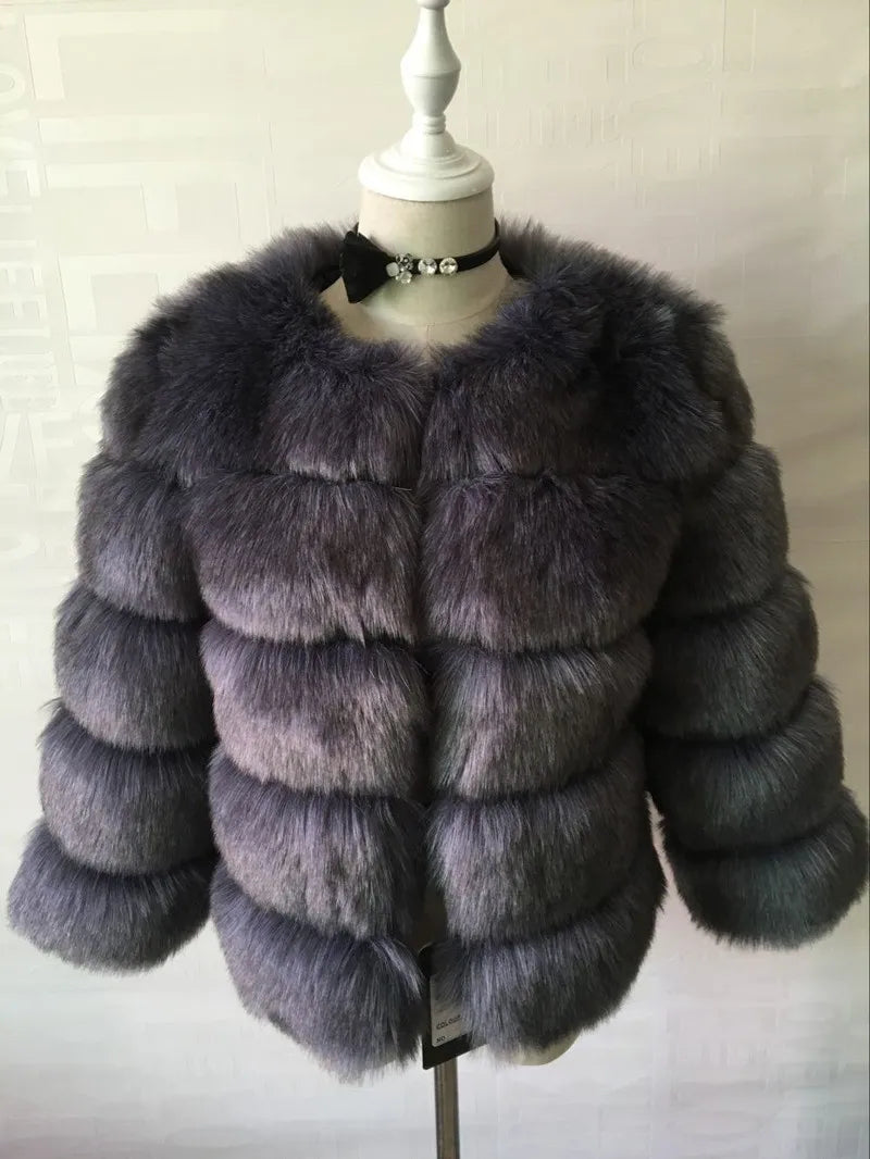 Women Autumn Winter Imitation Fox Fur Faux Fur Coat Women's Short Long Sleeve Fur Artificial Fur Coat