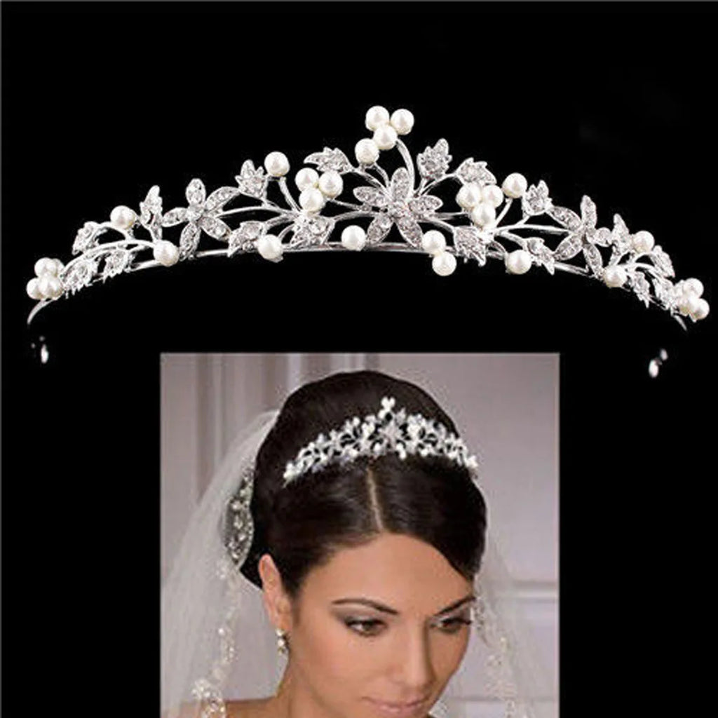 Bride Pearl Crown Headband Diamond Hair Accessories Alloy Rhinestone Princess Wedding Headband Bridal Headpieces Bride Crowns