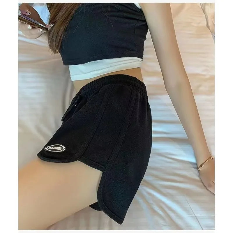 Women Casual Drawstring Sports Shorts Summer Thin High Waist Yoga A-line Shorts Loose Women Running Straight Trousers