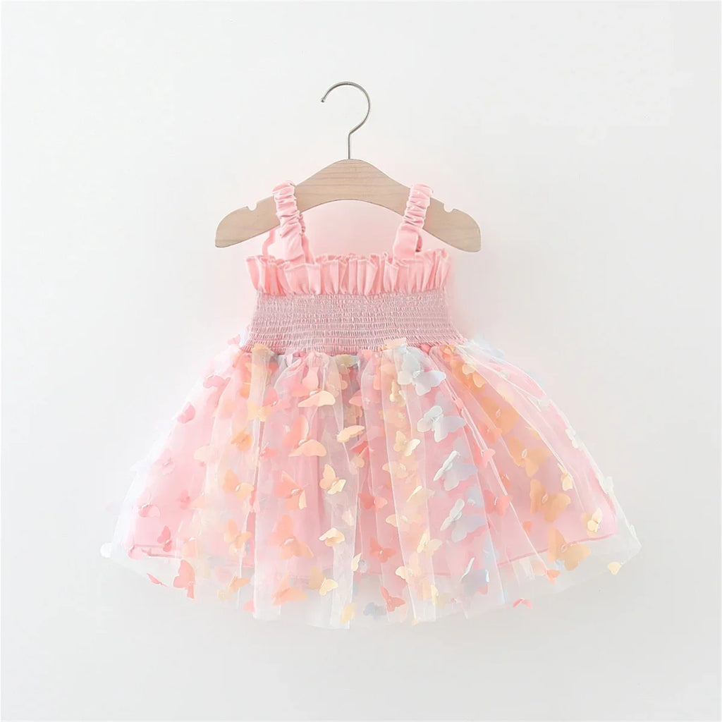 New Summer Baby Girl Dress Halter Butterfly Back Wings Fantasy Princess Dress Sweet Birthday Party Team Dress