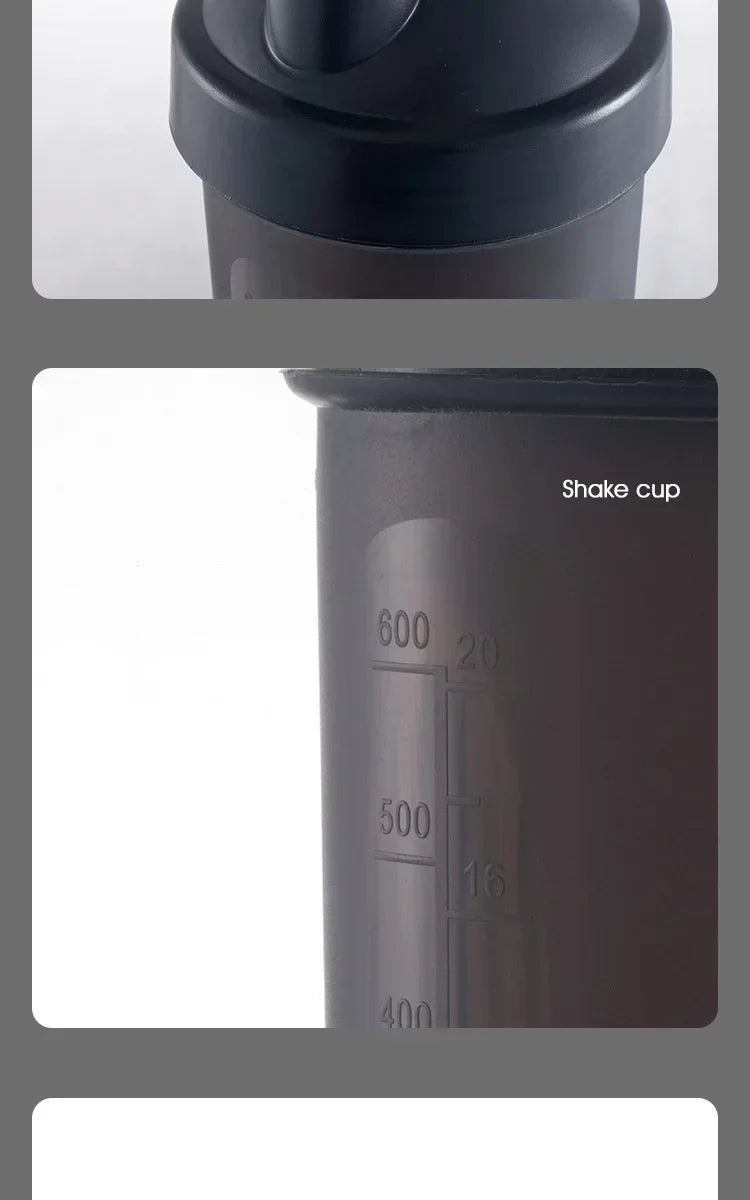 600ml Portable Protein Powder Shaker Bottle Leak Proof Water Bottle for Gym Fitness Training Sport Shaker Mixing Cup with Scale