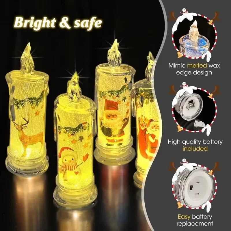 1-5PCS Flameless LED Christmas Electronic Candle Realistic Dripping Tears Santa Claus Snowman Ornaments Holiday Decorative