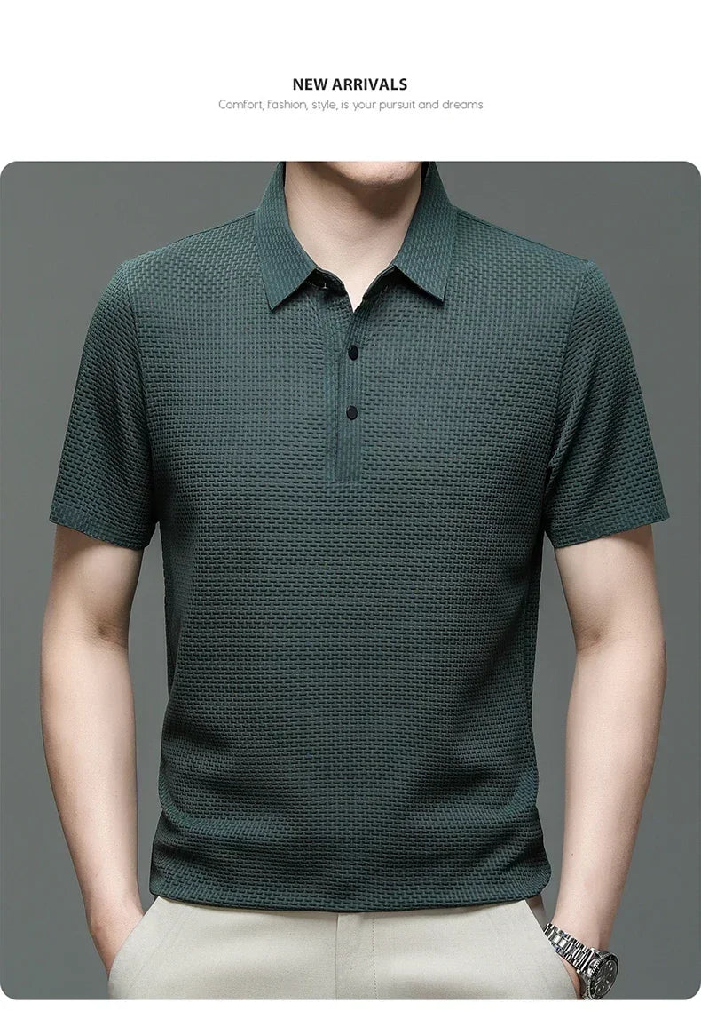 Business Casual Sweat-absorbing Top Brand Clothes Summer New Men's Short Sleeve T-shirt Ice Silk Cool and Breathable POLO Shirt