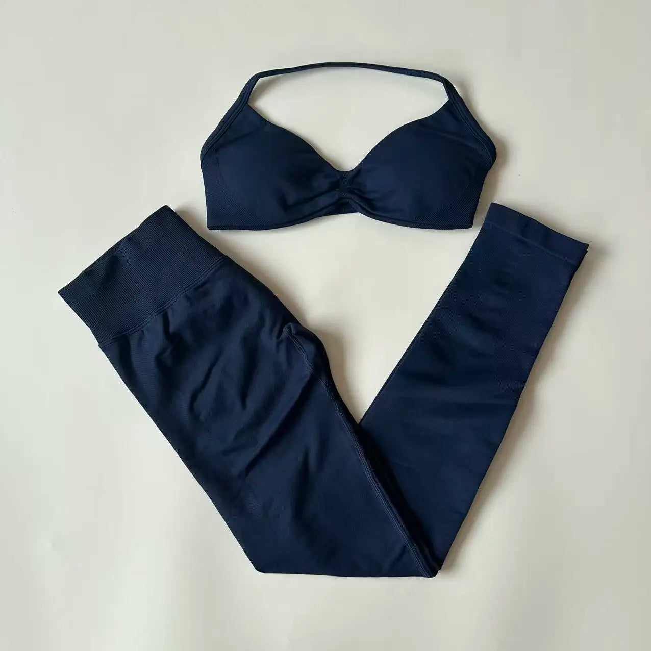 Seamlessyoga Set Women Workout Scrunch Leggings Set Strappy Halter Sports Bra Fitness Gym Clothing Workout Set 2 Pieces