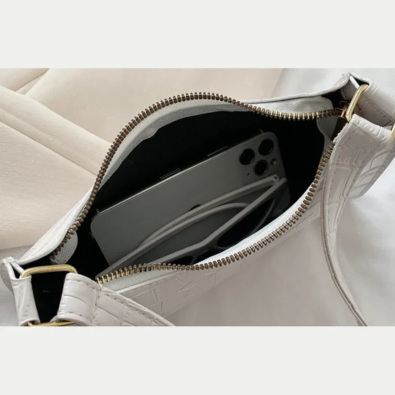 Fashion PU Leather Bags for Women Alligator Pattern Armpit Handbag Female Small Underarm Messenger Bag Purses and Handbags