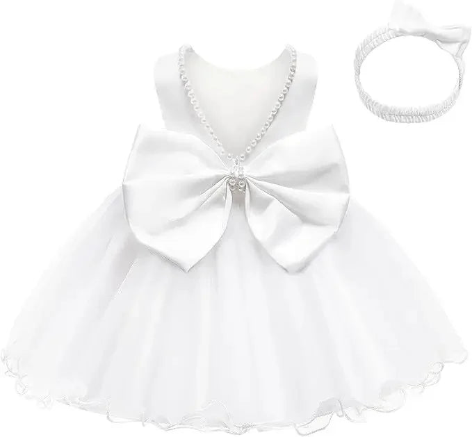Baby Dresses For 1st Birthday Girls Party Dresses with Headwear Bowknot Toddler Girl Princess Dress Backless Kids Wedding Dress