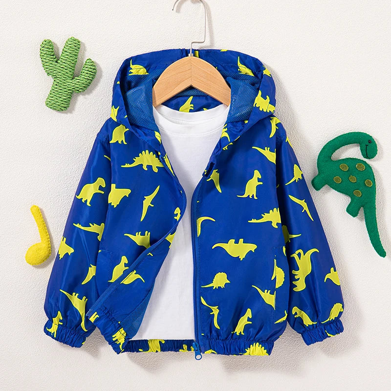 Spring And Autumn New Blue Long Sleeve Baby Boy Jacket, Cartoon Hooded Children'S Clothing (9 Months -4 Years Old)