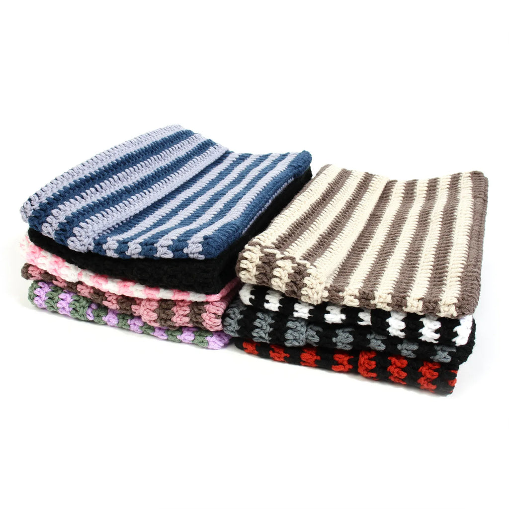 New Japanese Streetwear Harajuku Beanie Little Devil Striped Knitted Hat Women Girls Autumn Winter Cute Cat Ears Cap