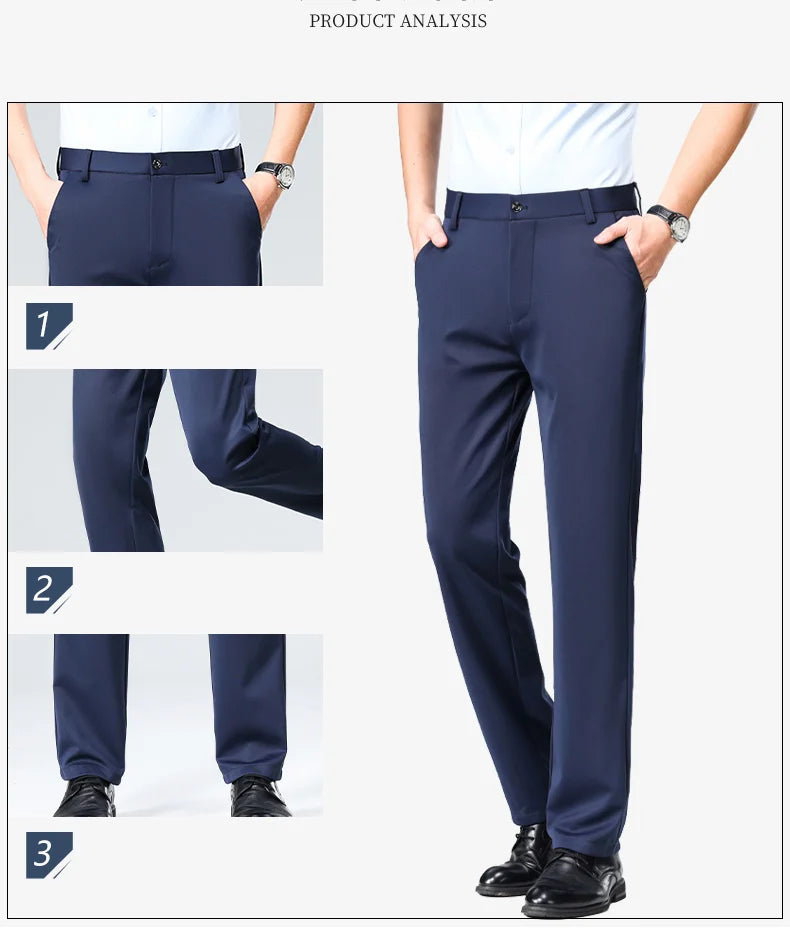 29-42 Men's Summer Thin Fashion Business Casual Suit Pants Long Pants Men's Elastic Straight Sleeve Formal Pants Plus Size