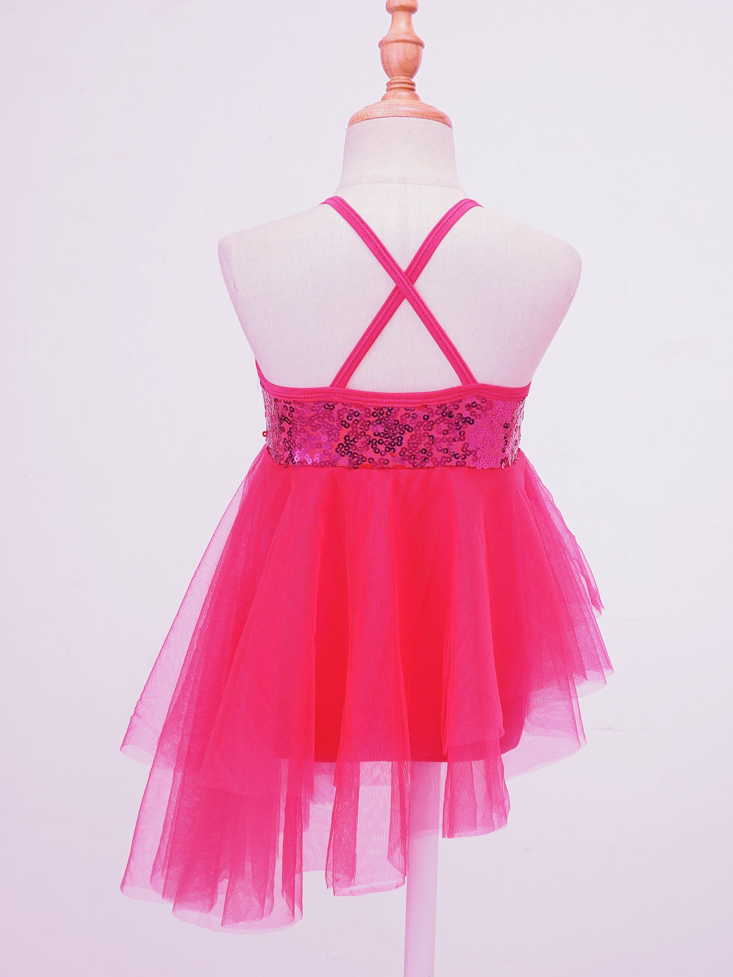 Girls Ballet Dress Lyrical Dance Gymnastics Skating Stage Performance Costume Shiny Sequin Mesh Tulle Leotard Tutu Dancewear