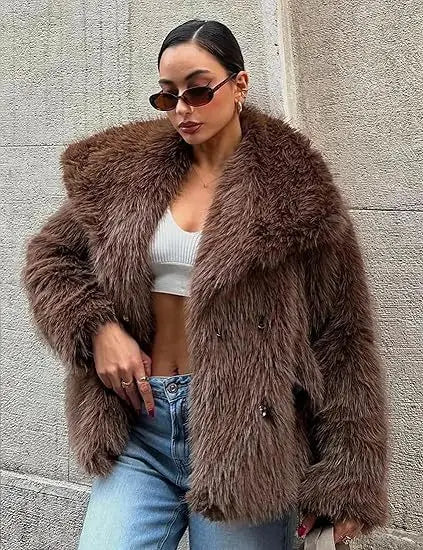 European and American Autumn and Winter New Faux Fur Coat Plus-size Women's Top Anti-fox Fur Lapel, Short Faux Fur Style Outcoat