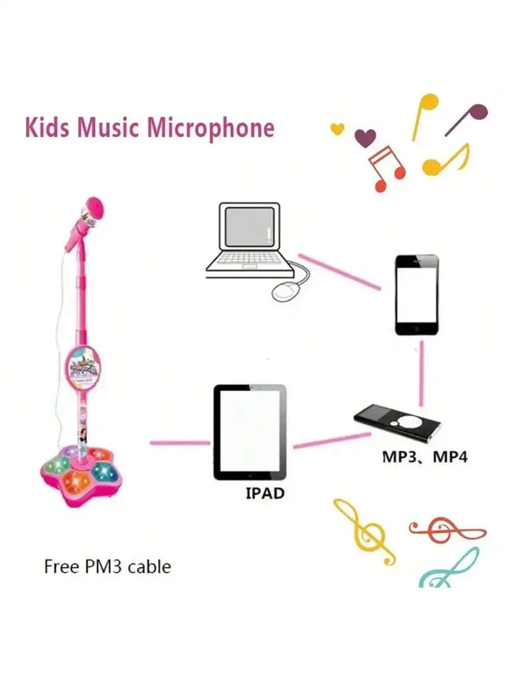 Children Singing Microphone Toy with Music Speaker Stand Light Up Karaoke Instrument for Kids Children Birthday Gift