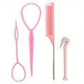 4/5pcs/Set Hair Loop Tool Set 2pcs French Braid Tool Loop 1pc Rat Tail Comb 1pc Elastic Hair Rubber Bands Remover Cutter