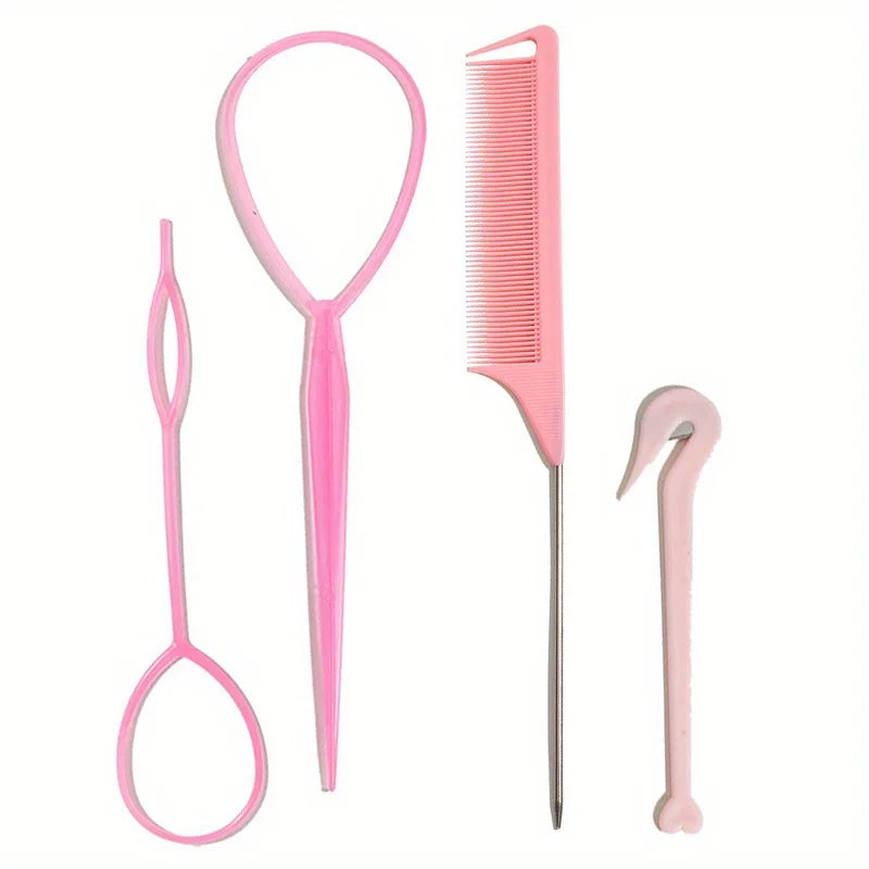 4/5pcs/Set Hair Loop Tool Set 2pcs French Braid Tool Loop 1pc Rat Tail Comb 1pc Elastic Hair Rubber Bands Remover Cutter