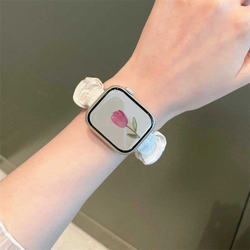 INS Chiffon Ice Silk Elastic Scrunchie Strap For Apple Watch 7 8 6 5 4 Slim Girl Band Loop Bracelet For iWatch 41mm 40 44 45 49