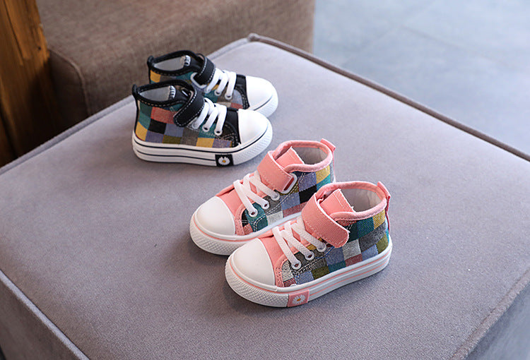 Children Canvas Shoes for Boys Girls Fashion Kids Casual Sneakers Breathable Checkered Classic Girls High-top Lattice Sneakers