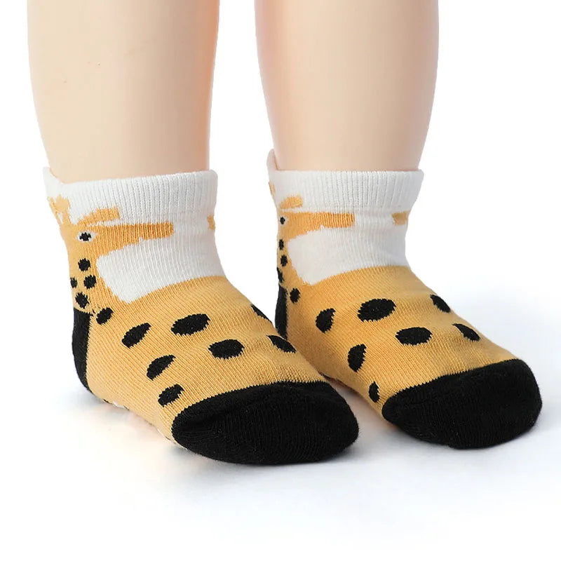 6 Pairs Kids Socks Cartoon Animal Pattern Cotton Non-Slip Floor Socks for Boys Toddler All-Season