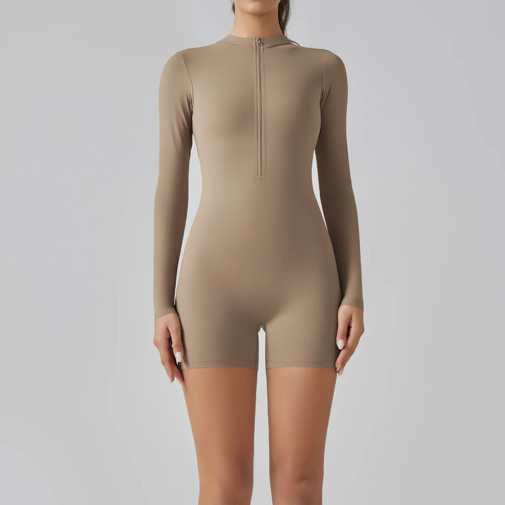 Zipper Tracksuit Set Women Yoga Jumpsuit Stand Collar Half Long Sleeved High Waist Butt Lift Fitness Sports Bodysuit Leggings