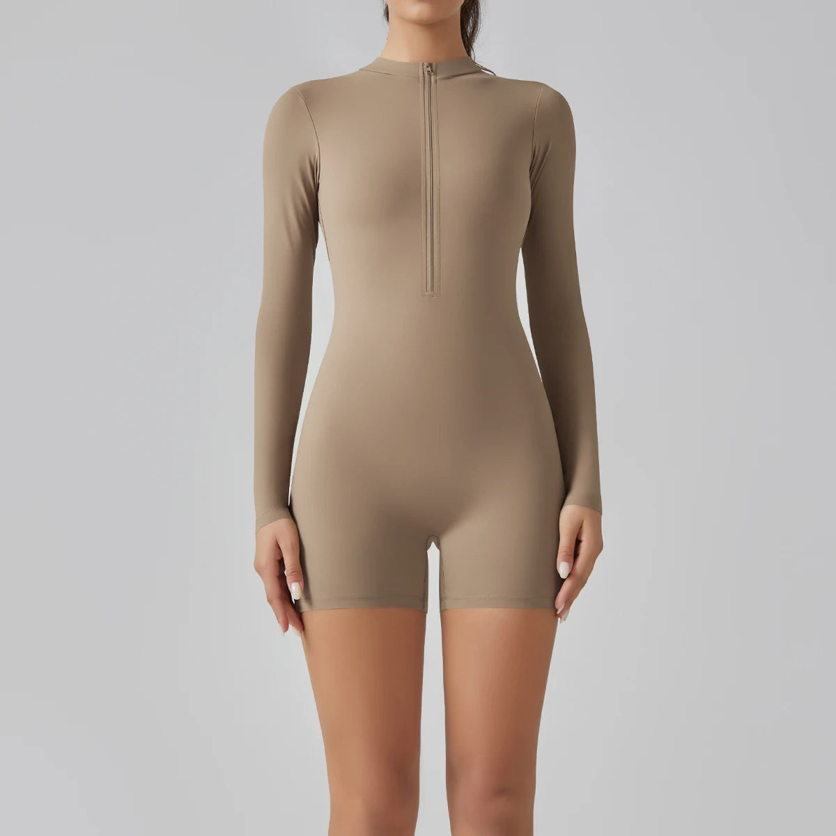 Zipper Tracksuit Set Women Yoga Jumpsuit Stand Collar Half Long Sleeved High Waist Butt Lift Fitness Sports Bodysuit Leggings