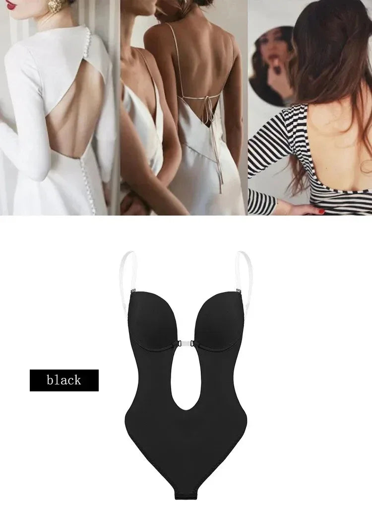 Women Shapers Underwear Backless Bodysuit Shapewear M L XL Deep V-Neck Body U Plunge Clear Strap Padded Push Up Corset