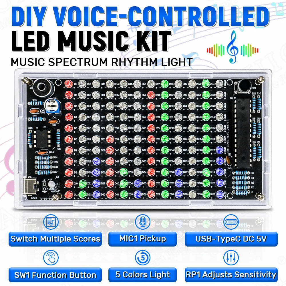 DIY Sound Control LED Music Electronic Kits Audio Frequency Display PCB Soldering Project Practice Solder Diy Electronic Kit