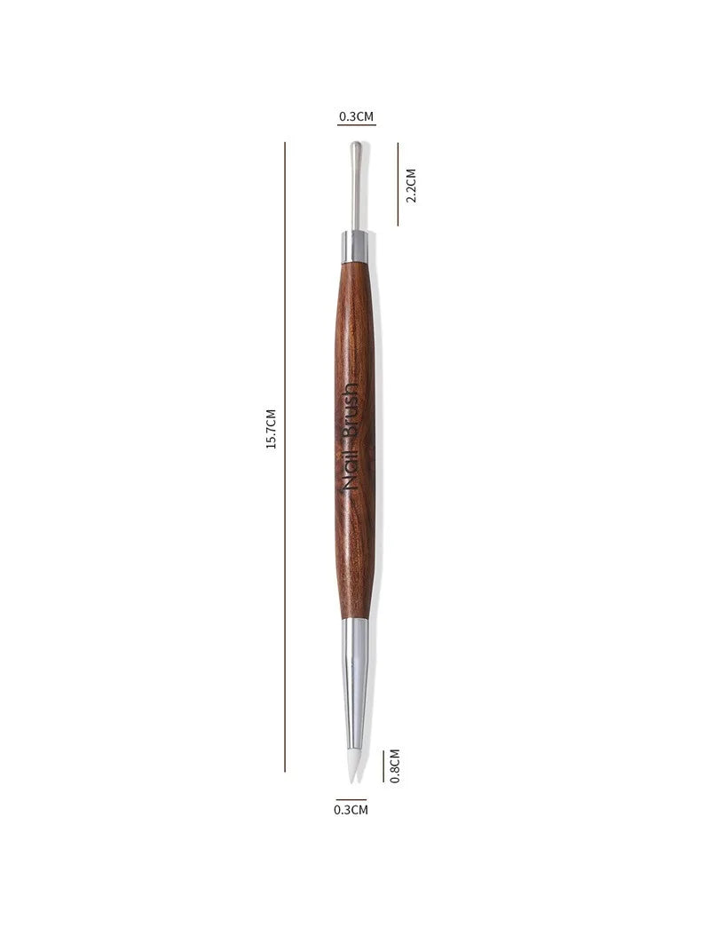 Double Head Nail Art Brush Silicone Spatula Brush Carving Flower Painting Pen Stainless Steel UV Glue Mixed DIY Manicure Tools