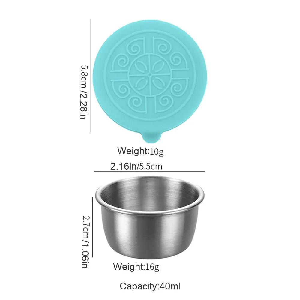 1pc Salad Dressing Container With 1.35oz/40ml Reusable Stainless Steel Cup And Leakproof Silicone Lids For Lunch Box and Picnic