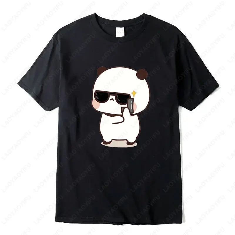Kawaii Bubu Dudu Couple Shirt Bear Panda Are Spy Love Things Couple Do Tshirt Cute Matching Cotton T-shirt Man Woman Casual Tees
