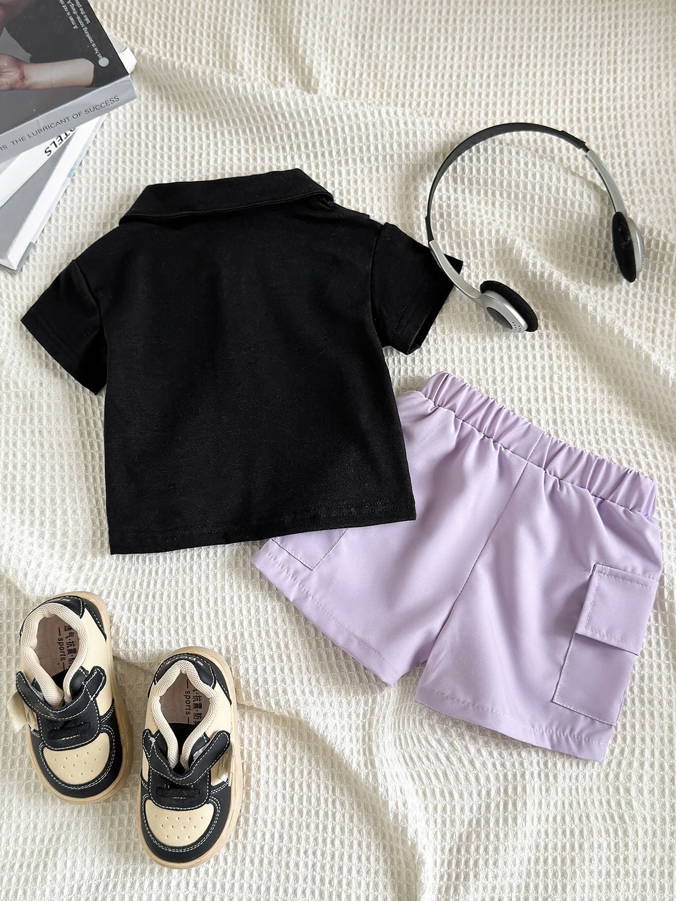 2Pcs Baby Boys' Sports and Leisure Set lapel Color blocked Short Sleeves and Shorts for 0-3 Year Toddlers Baby Boys Summer Set
