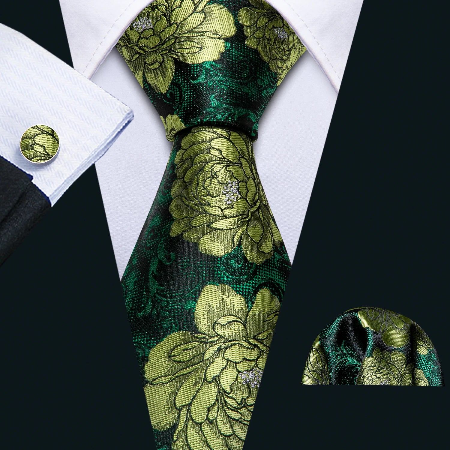 Barry.Wang Green Mint Teal Men Tie Hanky Cufflinks Set Jacquard Olive Sage Lawn Cyan Necktie for Male Wedding Business Gift