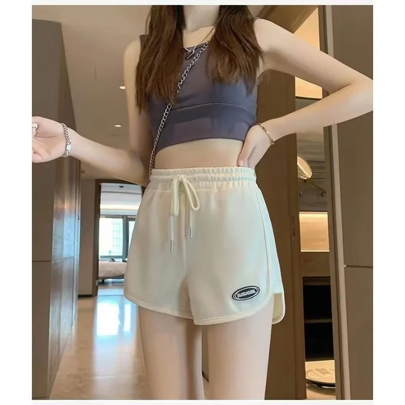 Women Casual Drawstring Sports Shorts Summer Thin High Waist Yoga A-line Shorts Loose Women Running Straight Trousers