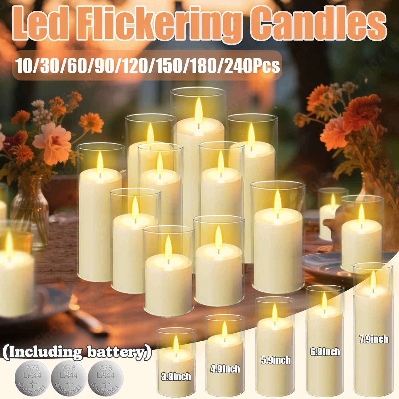 10-240Pcs LED Pillar Candles Wedding Flameless Candle with Battery Powered Flickering Candle Concert Birthday Party Table Decor