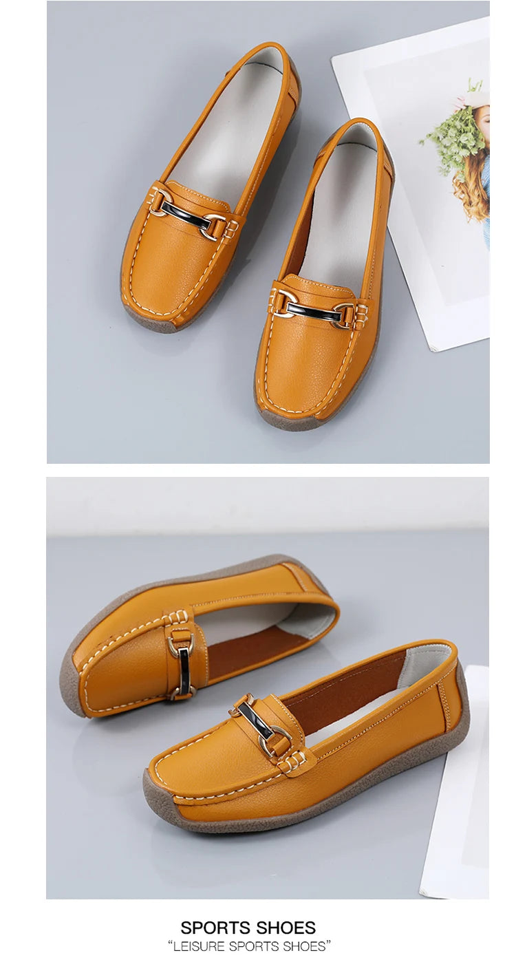 New Summer Sandals For Women100% Genuine Leather Single Shoes, Large-Sized Fashionable Casual Women'S Shoes, Loafers Flat Shoes